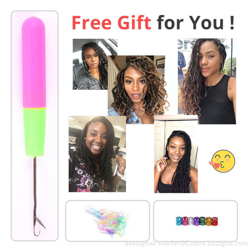 Factory Price Synthetic Ombre Crochet Faux Locs Curly Ends with Needle for Crochet Braid Hair Extensions Goddess faux Locs